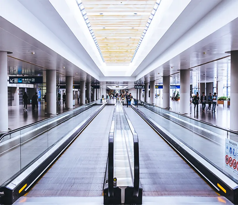 Efficient moving walkway helping travelers navigate an airport terminal quickly